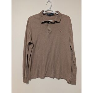 Polo Ralph Lauren Mens Cotton Dress Shirt Size Medium Tan Long Sleeve 1/4 Button
